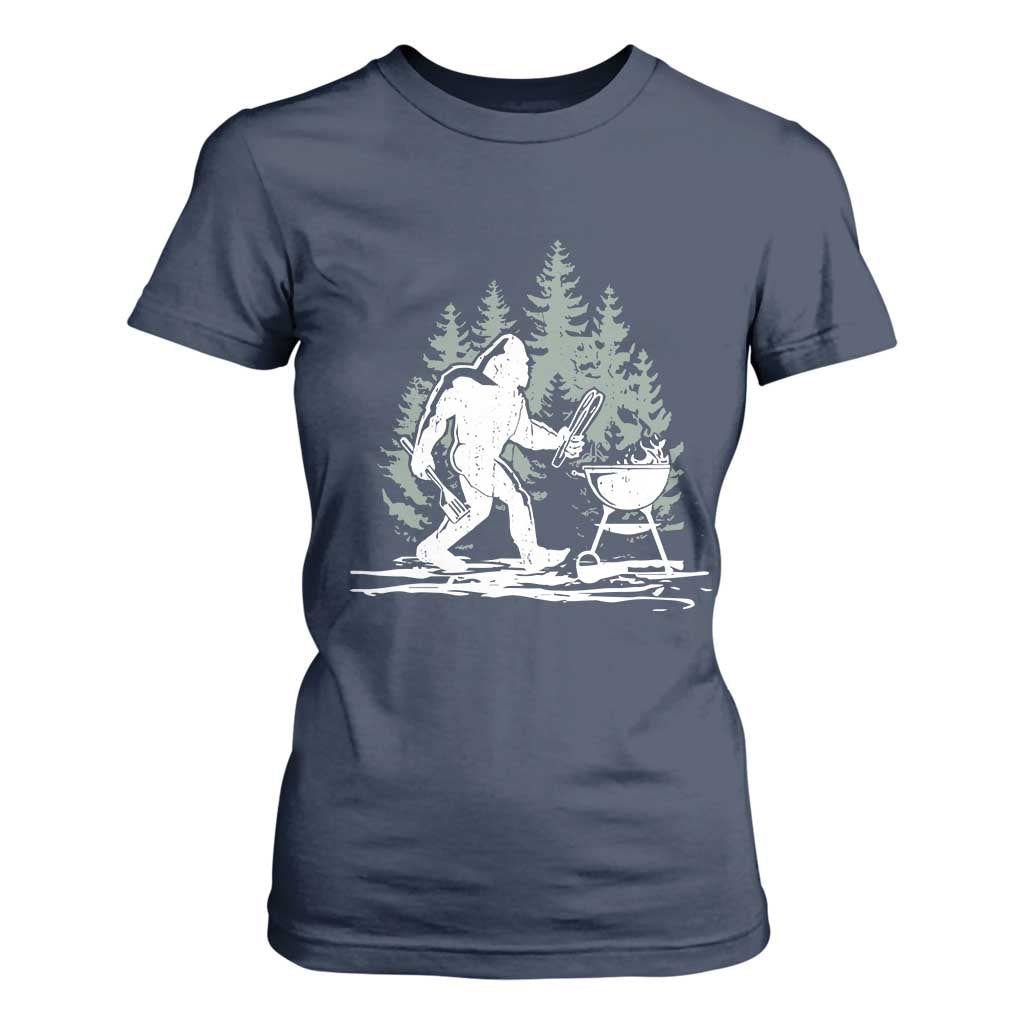 Bigfoot BBQ T Shirt For Women Funny Sasquatch Barbecue Dad Grill Gift TS10 Navy Print Your Wear