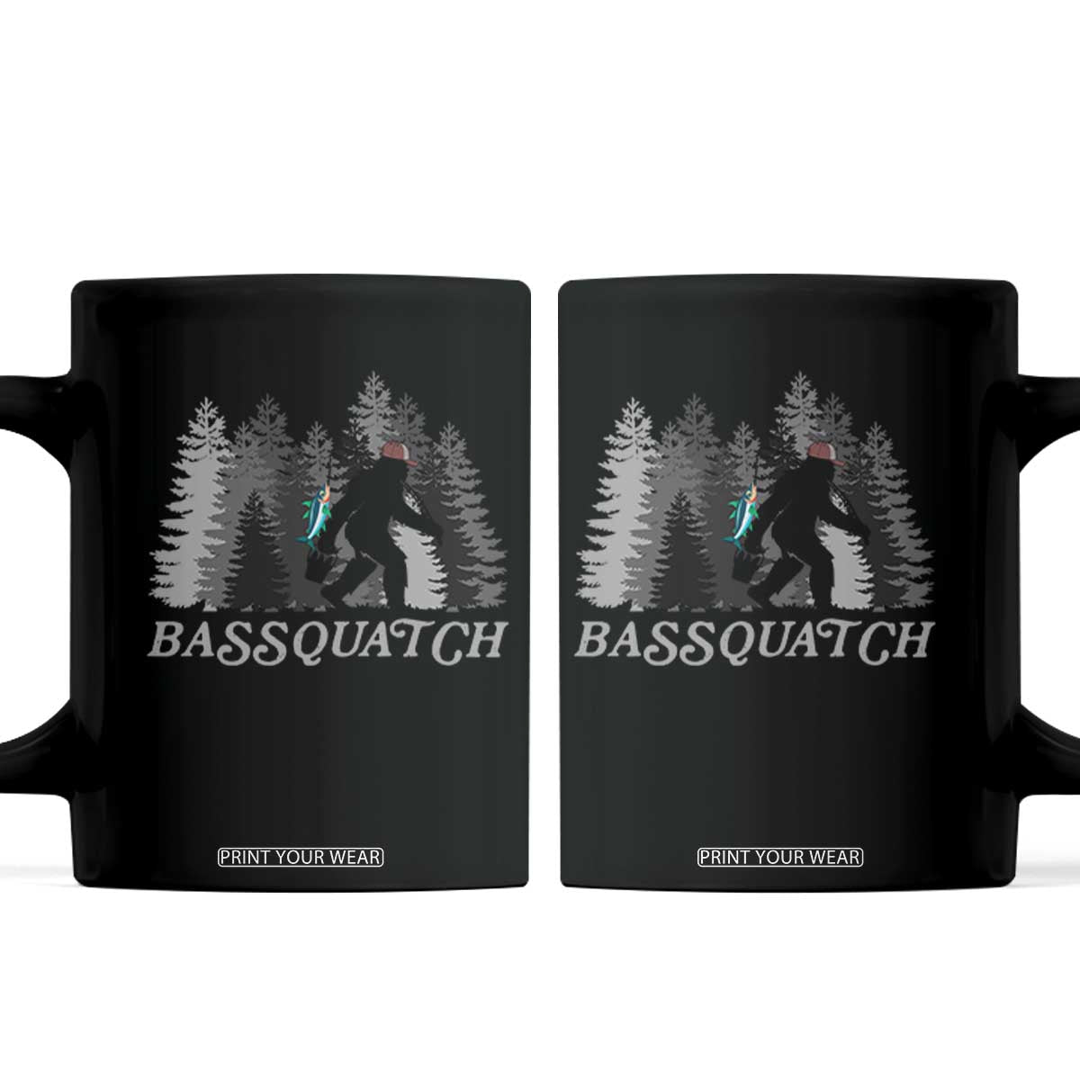 Funny Bigfoot Fishing Coffee Mug Bassquatch Sasquatch In The Forest Yeti TS10 Black Print Your Wear