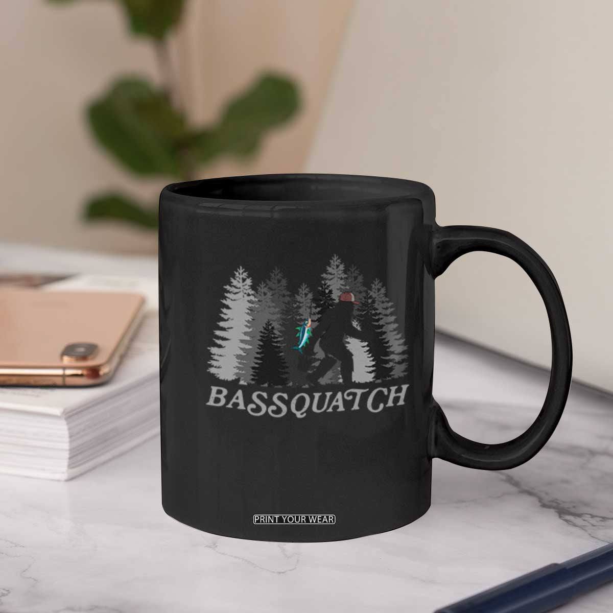 Funny Bigfoot Fishing Coffee Mug Bassquatch Sasquatch In The Forest Yeti TS10 Print Your Wear