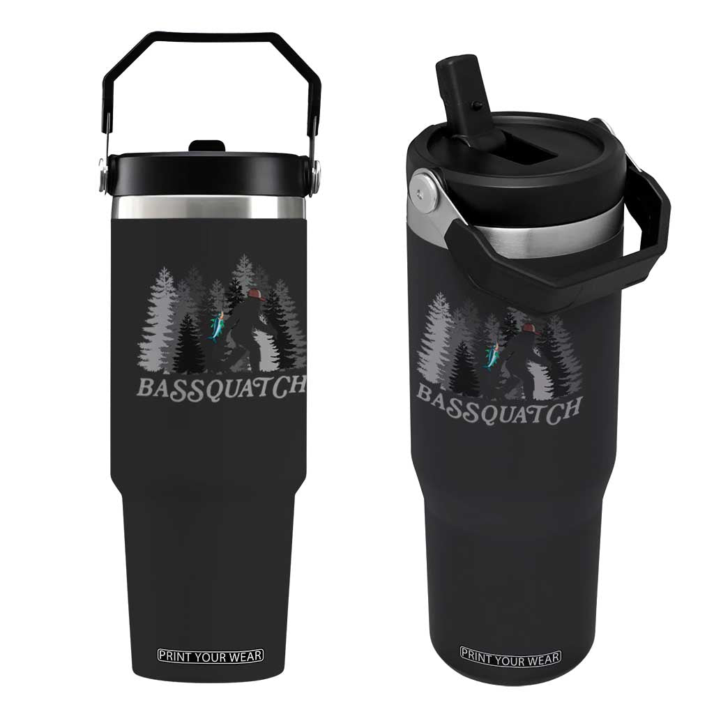 Funny Bigfoot Fishing Flip Straw Tumbler Bassquatch Sasquatch In The Forest Yeti TS10 One Size: 30 oz Black Print Your Wear