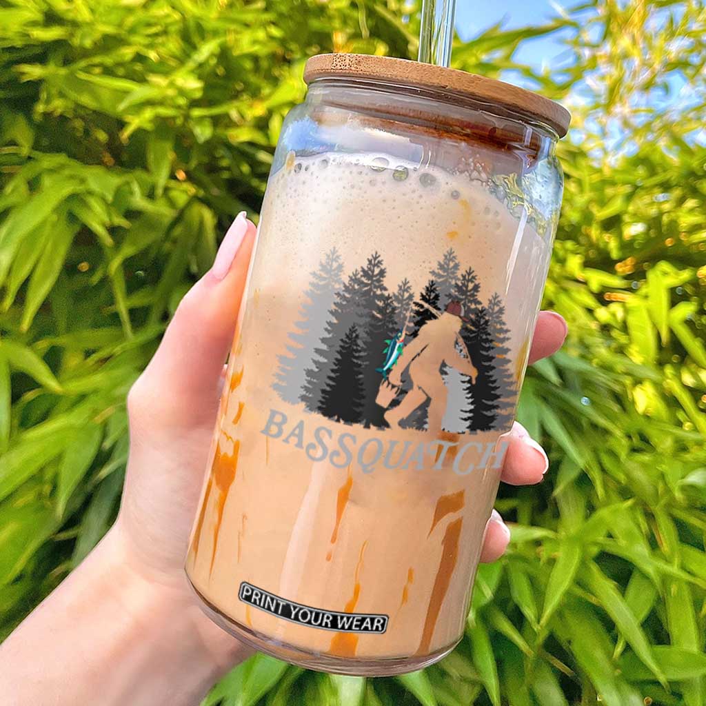 Funny Bigfoot Fishing Glass Can Bassquatch Sasquatch In The Forest Yeti TS10 Black Print Your Wear