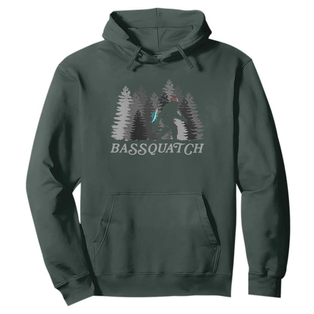 Funny Bigfoot Fishing Hoodie Bassquatch Sasquatch In The Forest Yeti TS10 Dark Forest Green Print Your Wear