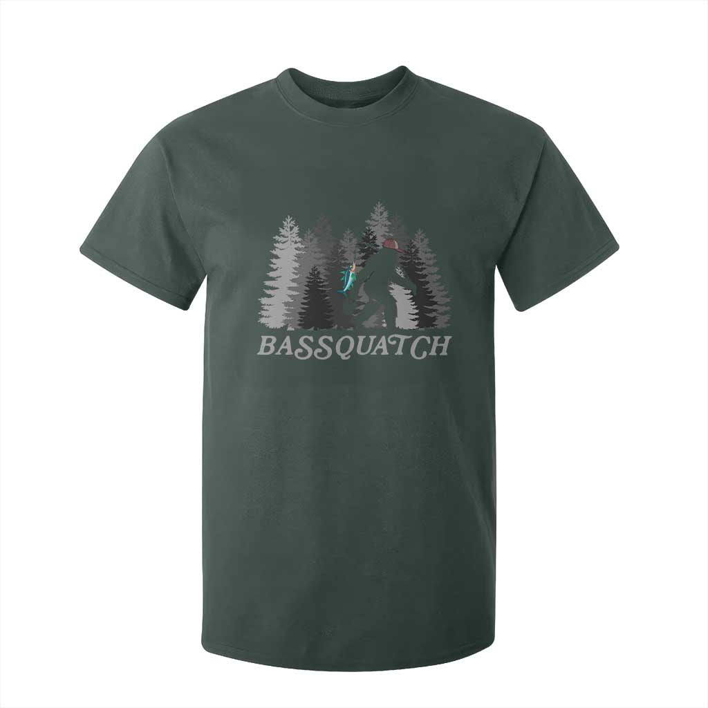 Funny Bigfoot Fishing T Shirt For Kid Bassquatch Sasquatch In The Forest Yeti TS10 Dark Forest Green Print Your Wear