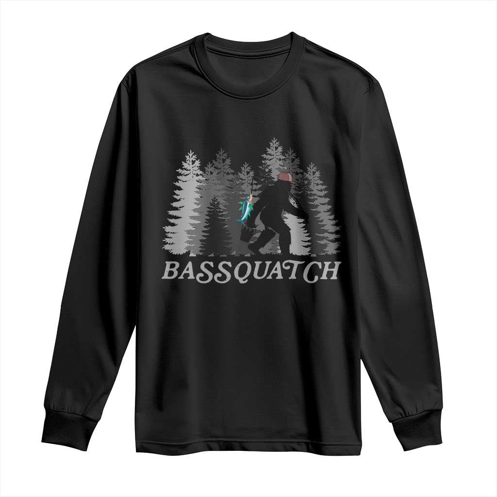 Funny Bigfoot Fishing Long Sleeve Shirt Bassquatch Sasquatch In The Forest Yeti TS10 Black Print Your Wear