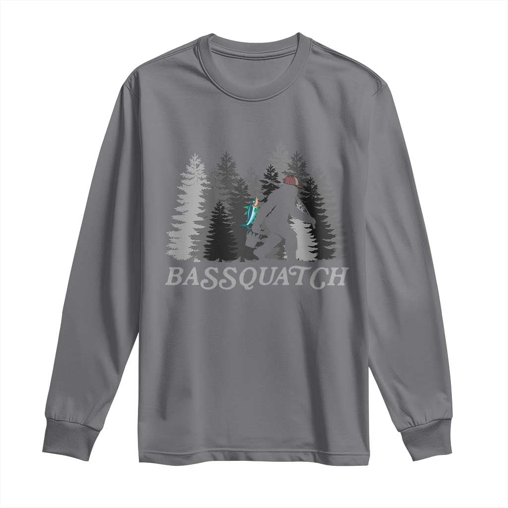 Funny Bigfoot Fishing Long Sleeve Shirt Bassquatch Sasquatch In The Forest Yeti TS10 Charcoal Print Your Wear