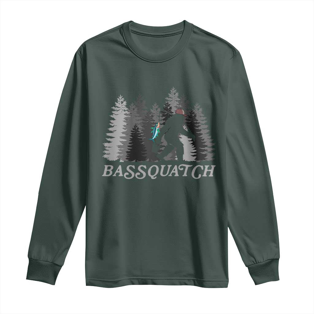 Funny Bigfoot Fishing Long Sleeve Shirt Bassquatch Sasquatch In The Forest Yeti TS10 Dark Forest Green Print Your Wear