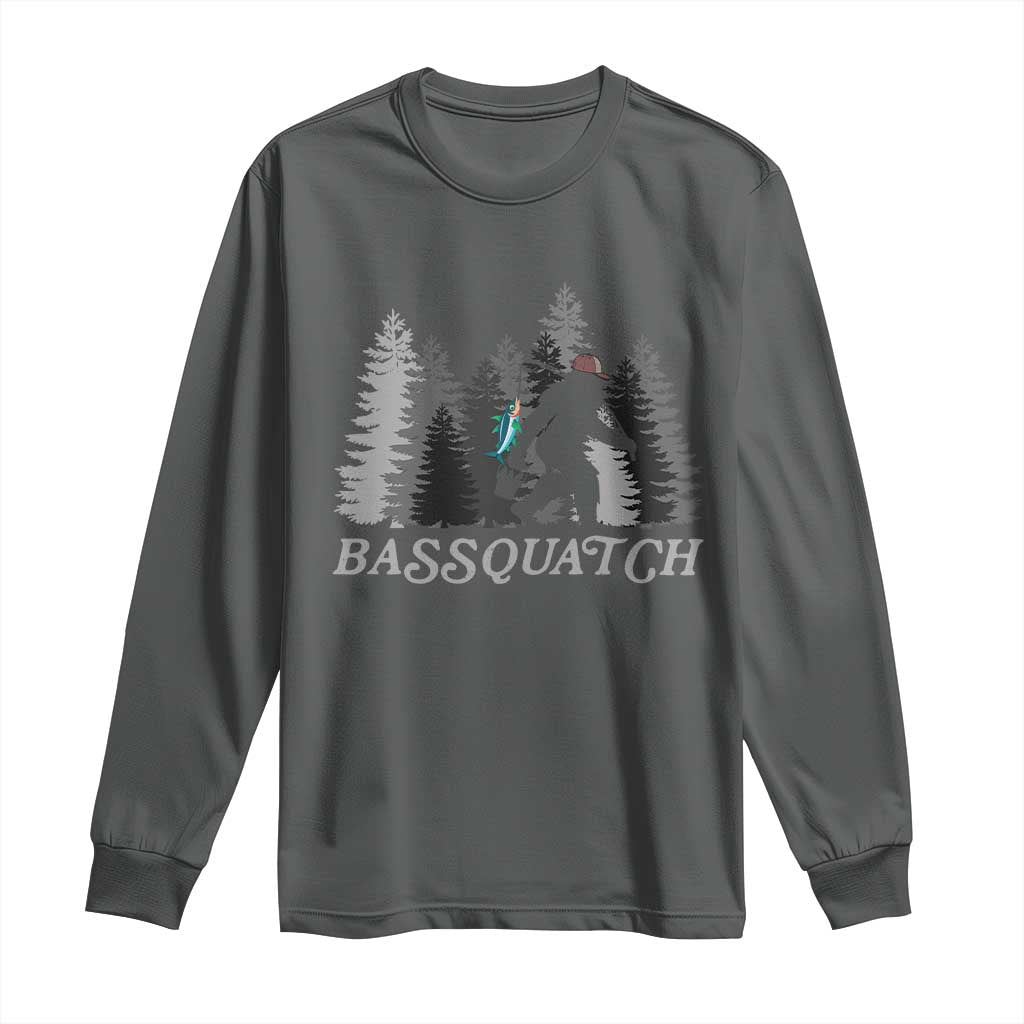 Funny Bigfoot Fishing Long Sleeve Shirt Bassquatch Sasquatch In The Forest Yeti TS10 Dark Heather Print Your Wear