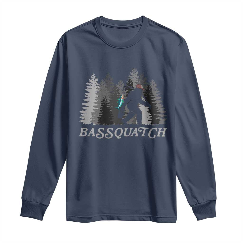 Funny Bigfoot Fishing Long Sleeve Shirt Bassquatch Sasquatch In The Forest Yeti TS10 Navy Print Your Wear