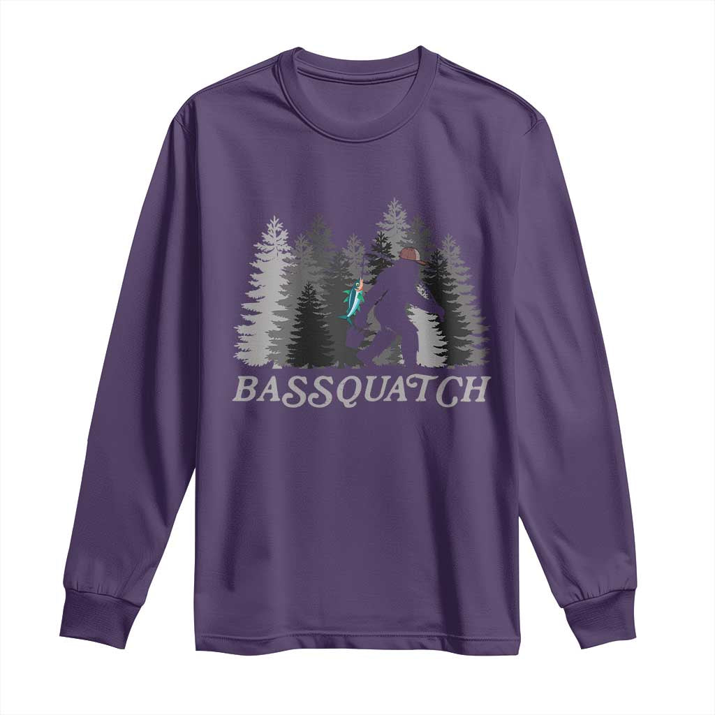 Funny Bigfoot Fishing Long Sleeve Shirt Bassquatch Sasquatch In The Forest Yeti TS10 Purple Print Your Wear