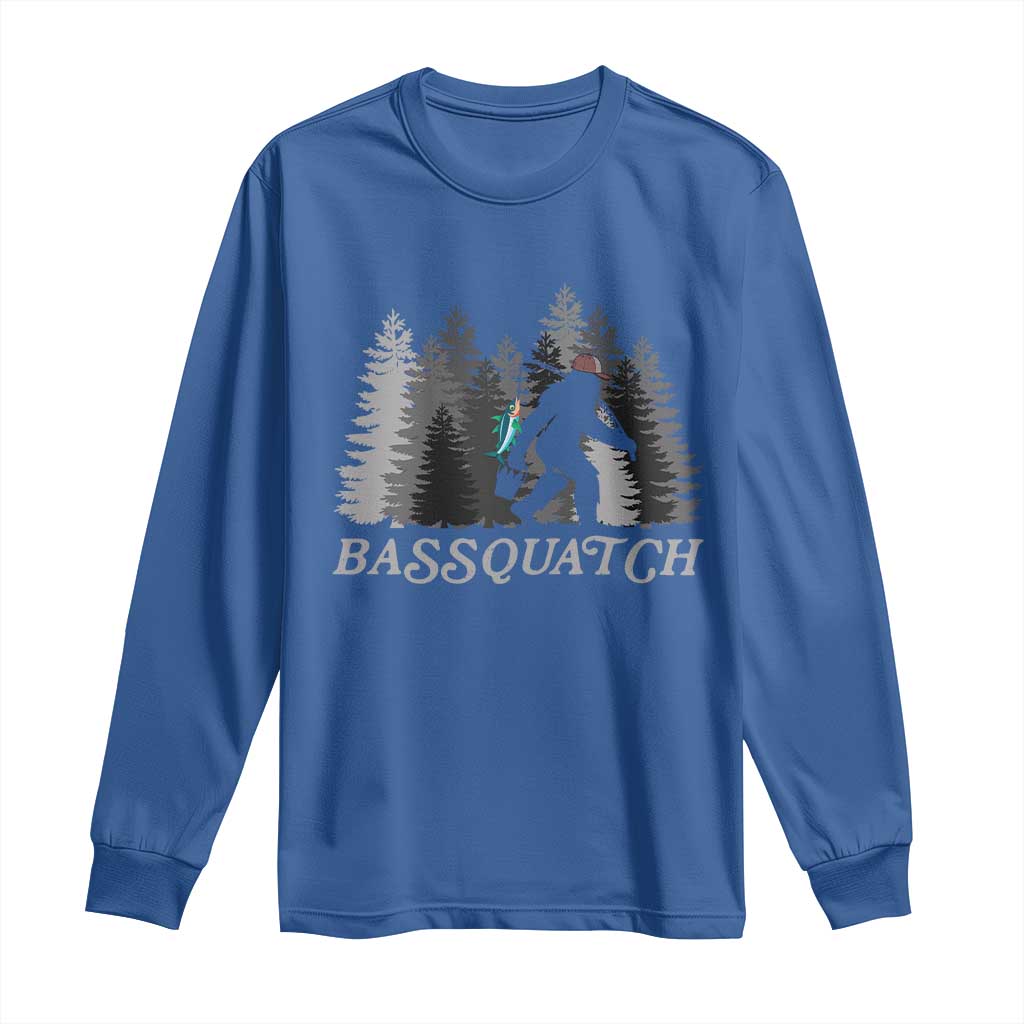 Funny Bigfoot Fishing Long Sleeve Shirt Bassquatch Sasquatch In The Forest Yeti TS10 Royal Blue Print Your Wear
