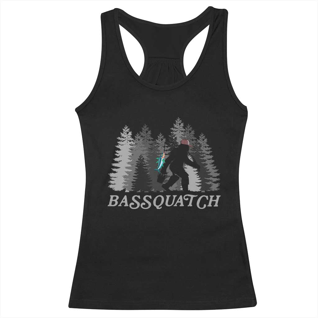 Funny Bigfoot Fishing Racerback Tank Top Bassquatch Sasquatch In The Forest Yeti TS10 Black Print Your Wear