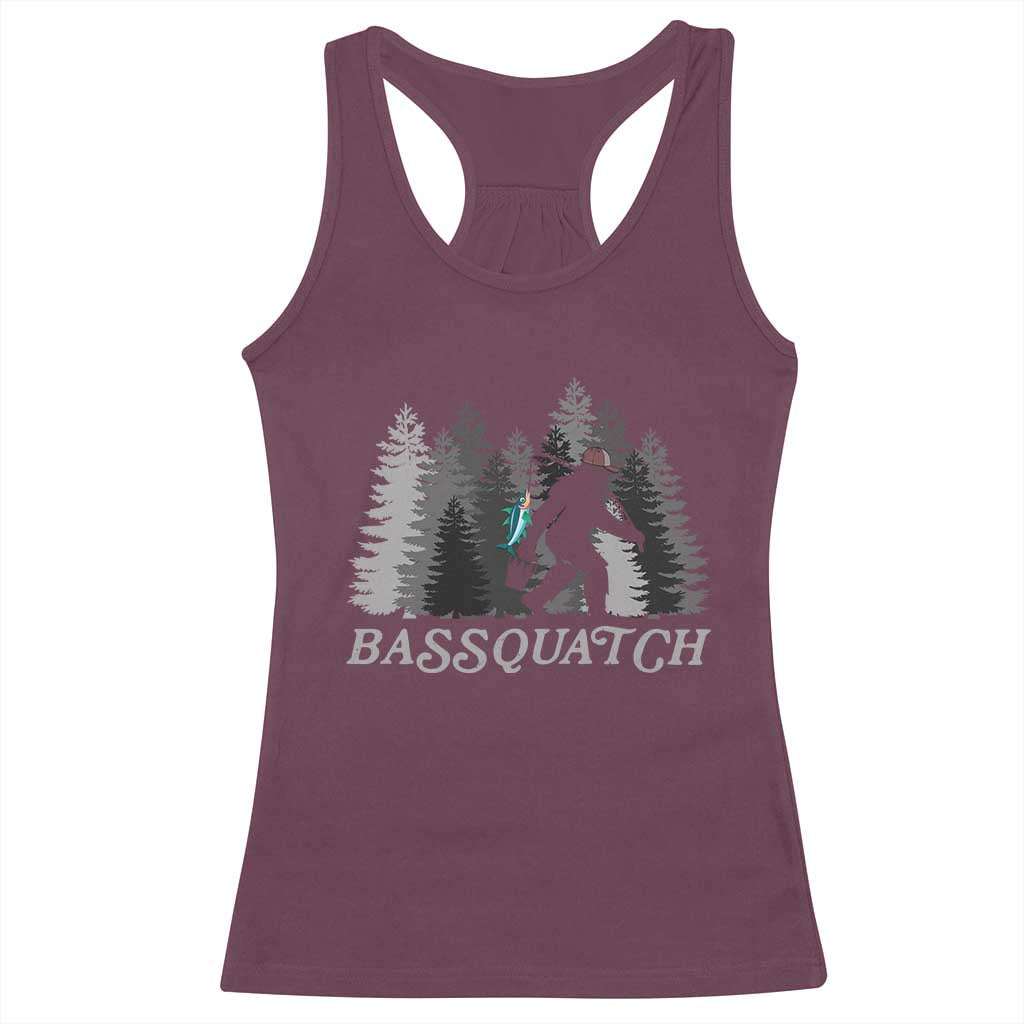 Funny Bigfoot Fishing Racerback Tank Top Bassquatch Sasquatch In The Forest Yeti TS10 Maroon Print Your Wear