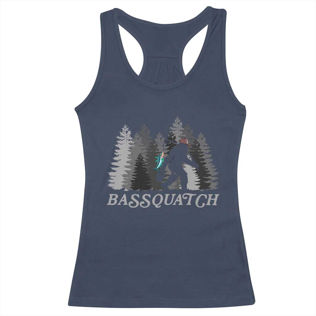 Funny Bigfoot Fishing Racerback Tank Top Bassquatch Sasquatch In The Forest Yeti TS10 Navy Print Your Wear