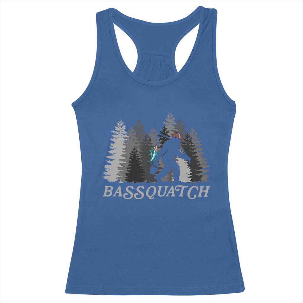 Funny Bigfoot Fishing Racerback Tank Top Bassquatch Sasquatch In The Forest Yeti TS10 Royal Blue Print Your Wear