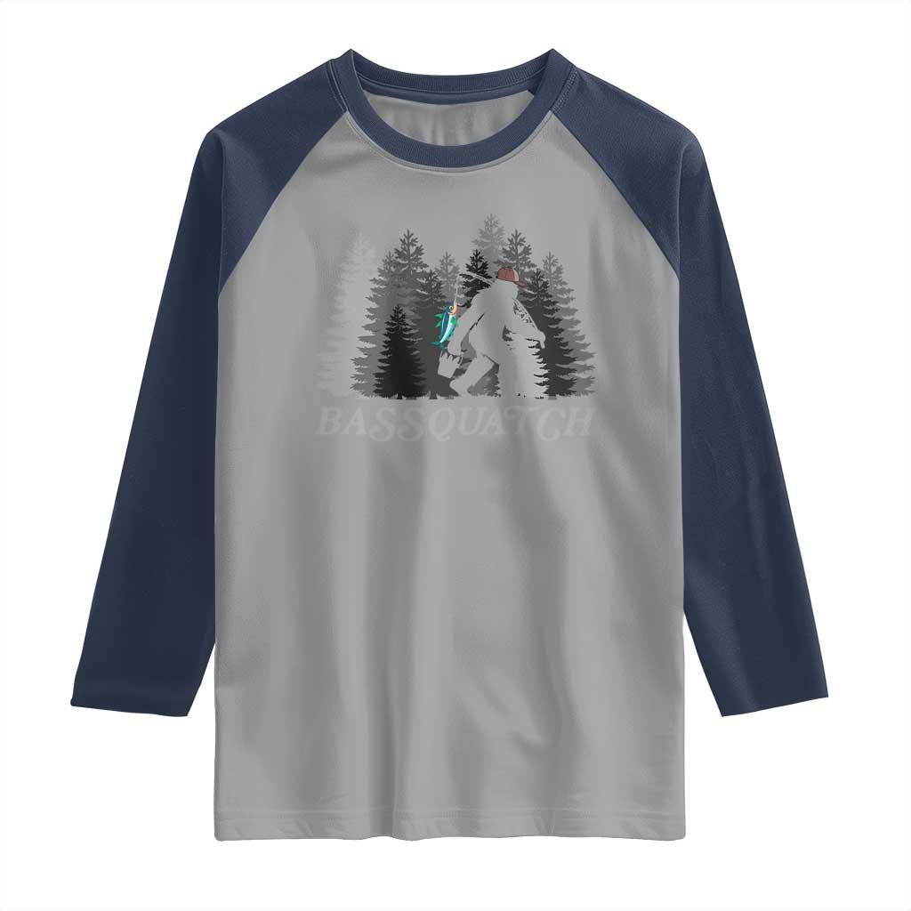 Funny Bigfoot Fishing Raglan Shirt Bassquatch Sasquatch In The Forest Yeti TS10 Sport Gray Navy Print Your Wear