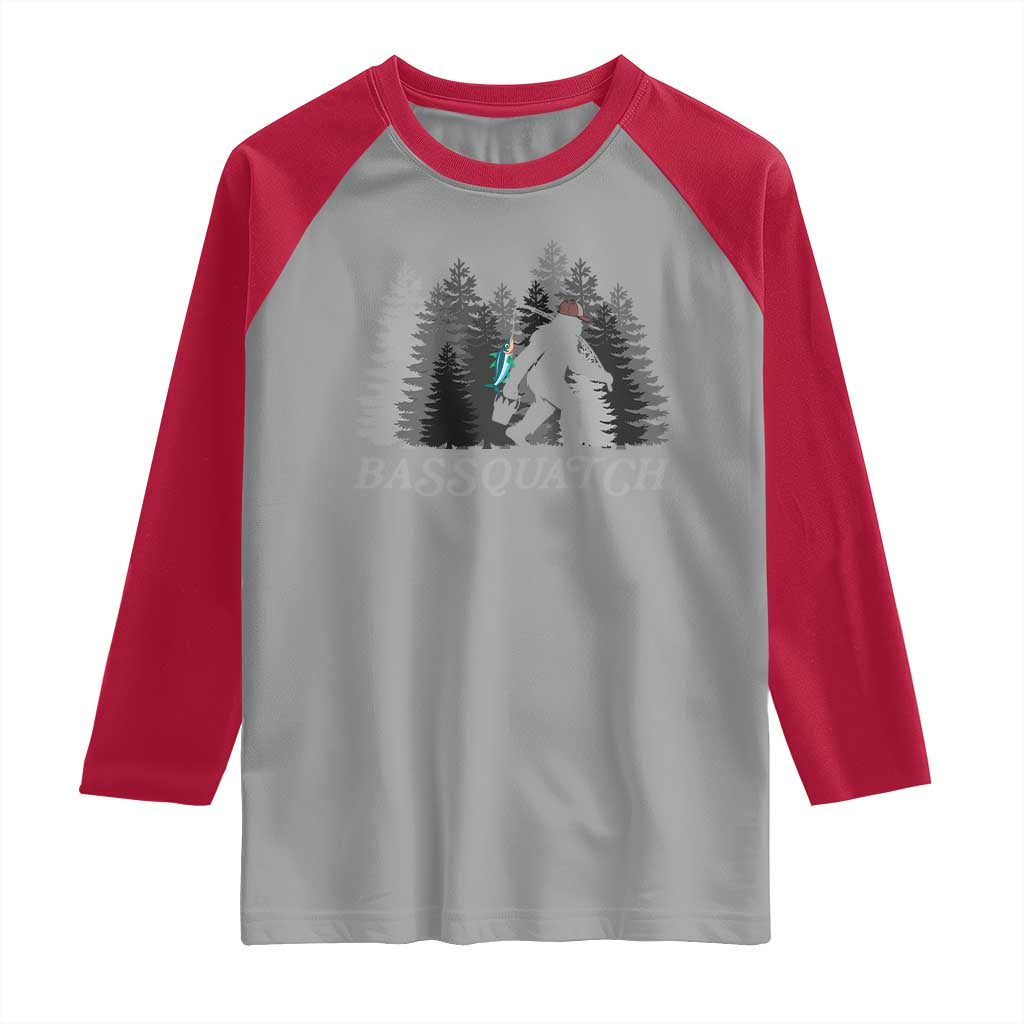 Funny Bigfoot Fishing Raglan Shirt Bassquatch Sasquatch In The Forest Yeti TS10 Sport Gray Red Print Your Wear