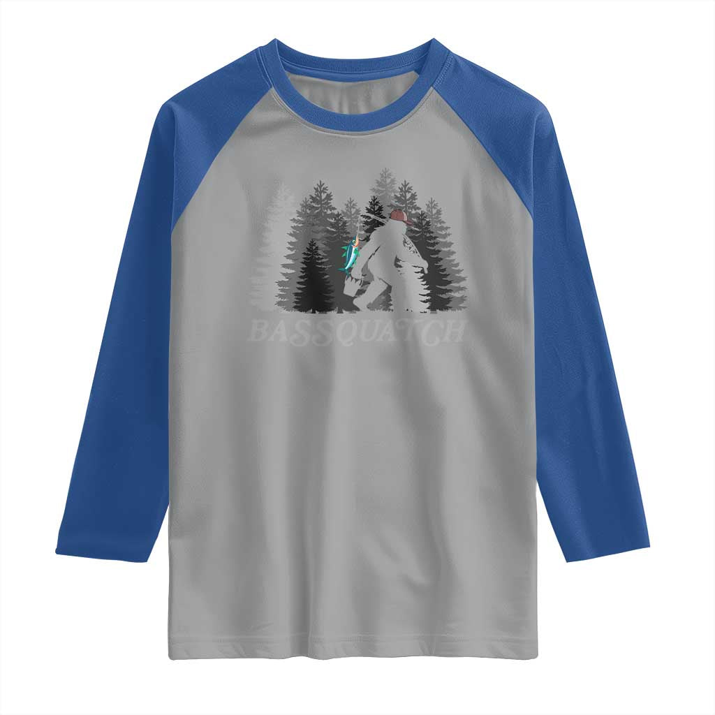 Funny Bigfoot Fishing Raglan Shirt Bassquatch Sasquatch In The Forest Yeti TS10 Sport Gray Royal Print Your Wear
