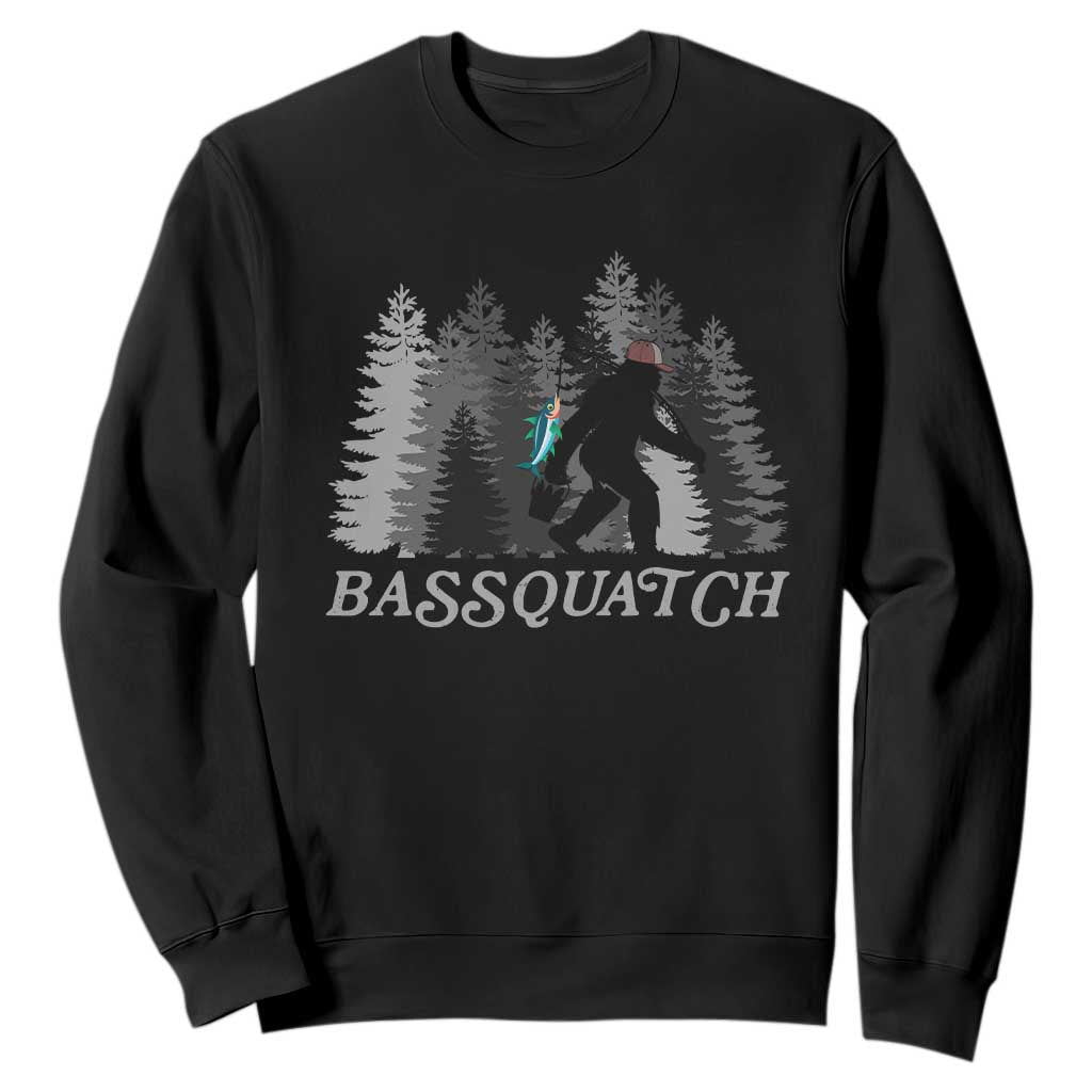Funny Bigfoot Fishing Sweatshirt Bassquatch Sasquatch In The Forest Yeti TS10 Black Print Your Wear