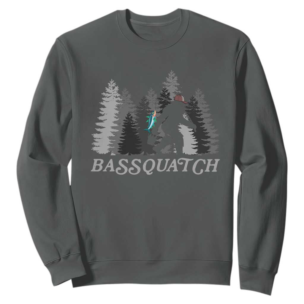 Funny Bigfoot Fishing Sweatshirt Bassquatch Sasquatch In The Forest Yeti TS10 Dark Heather Print Your Wear