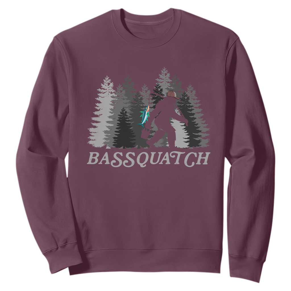 Funny Bigfoot Fishing Sweatshirt Bassquatch Sasquatch In The Forest Yeti TS10 Maroon Print Your Wear