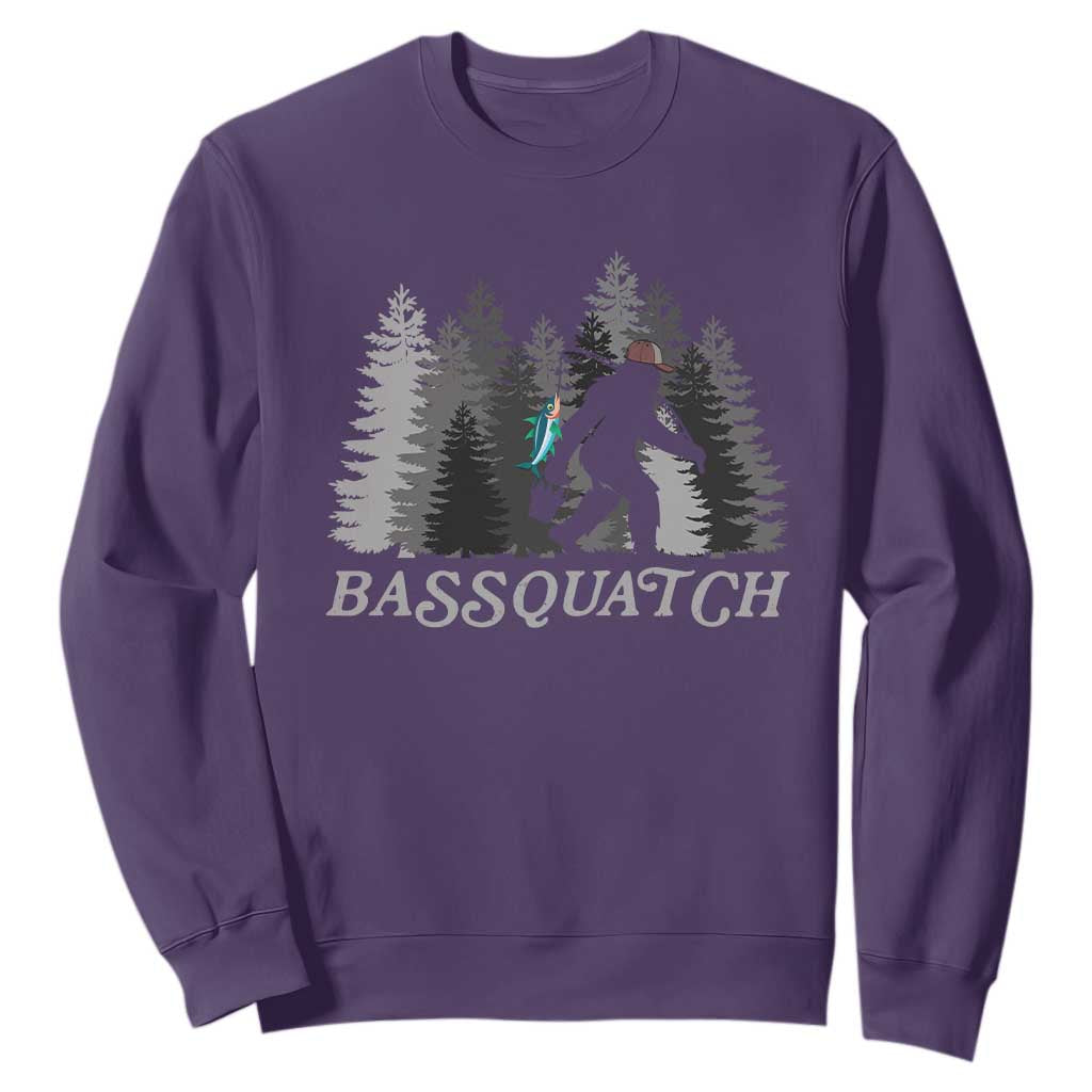 Funny Bigfoot Fishing Sweatshirt Bassquatch Sasquatch In The Forest Yeti TS10 Purple Print Your Wear