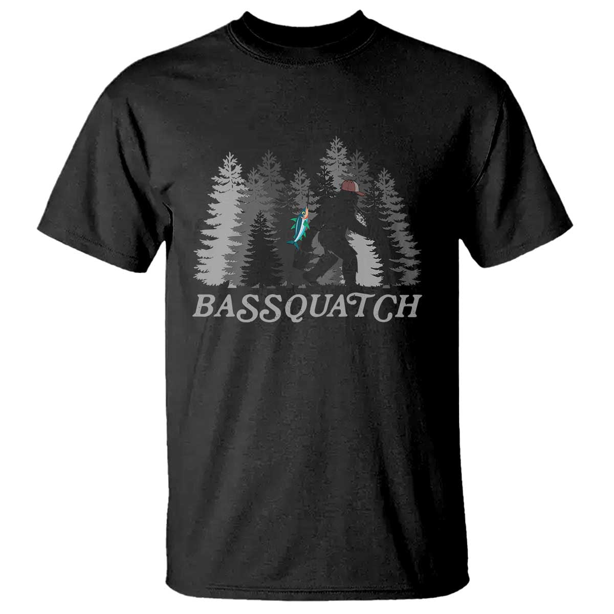 Funny Bigfoot Fishing T Shirt Bassquatch Sasquatch In The Forest Yeti TS10 Black Print Your Wear