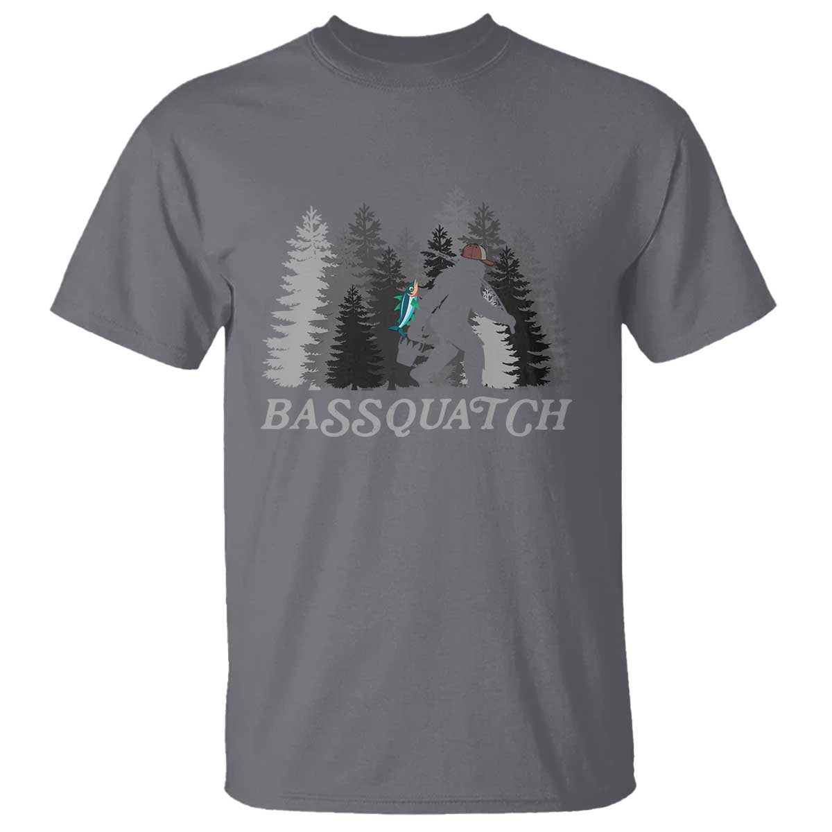 Funny Bigfoot Fishing T Shirt Bassquatch Sasquatch In The Forest Yeti TS10 Charcoal Print Your Wear