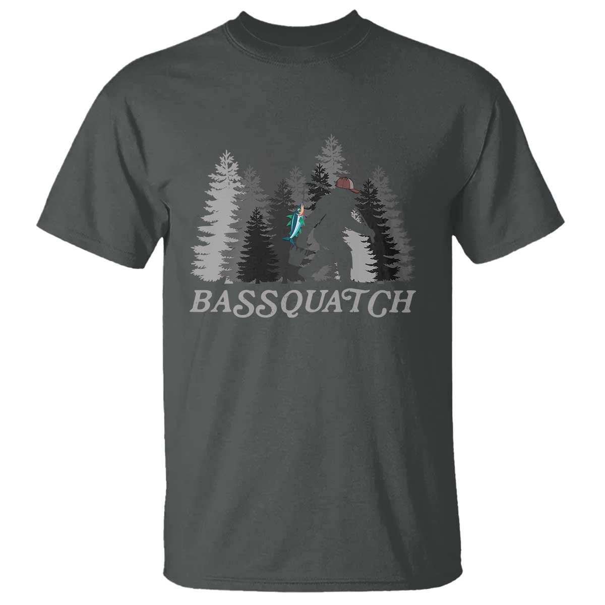 Funny Bigfoot Fishing T Shirt Bassquatch Sasquatch In The Forest Yeti TS10 Dark Heather Print Your Wear