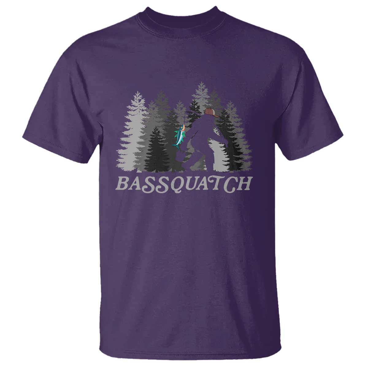 Funny Bigfoot Fishing T Shirt Bassquatch Sasquatch In The Forest Yeti TS10 Purple Print Your Wear