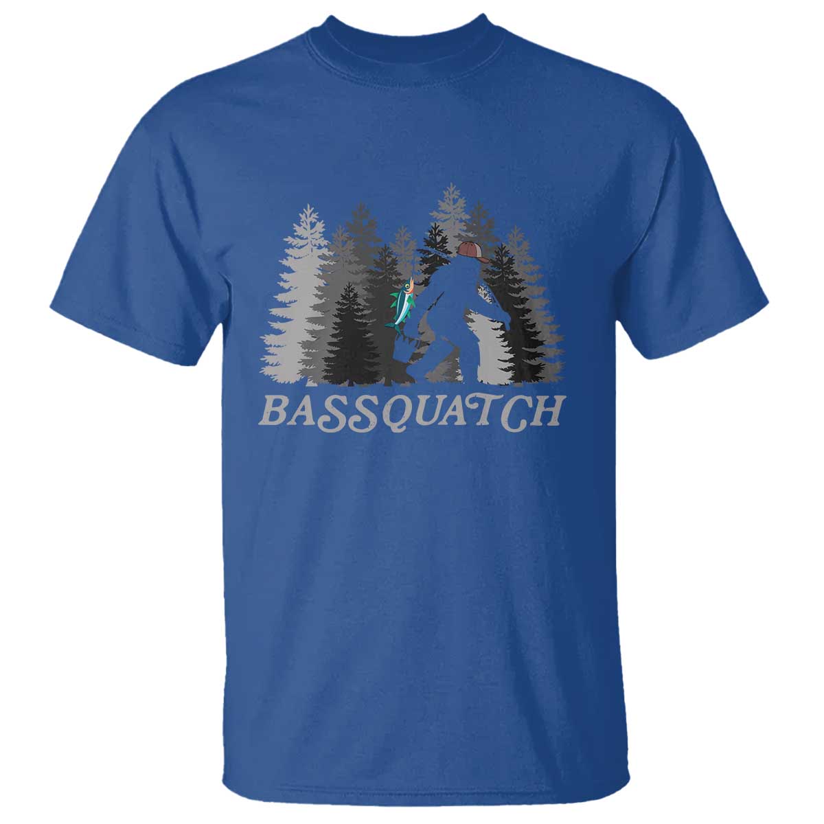 Funny Bigfoot Fishing T Shirt Bassquatch Sasquatch In The Forest Yeti TS10 Royal Blue Print Your Wear