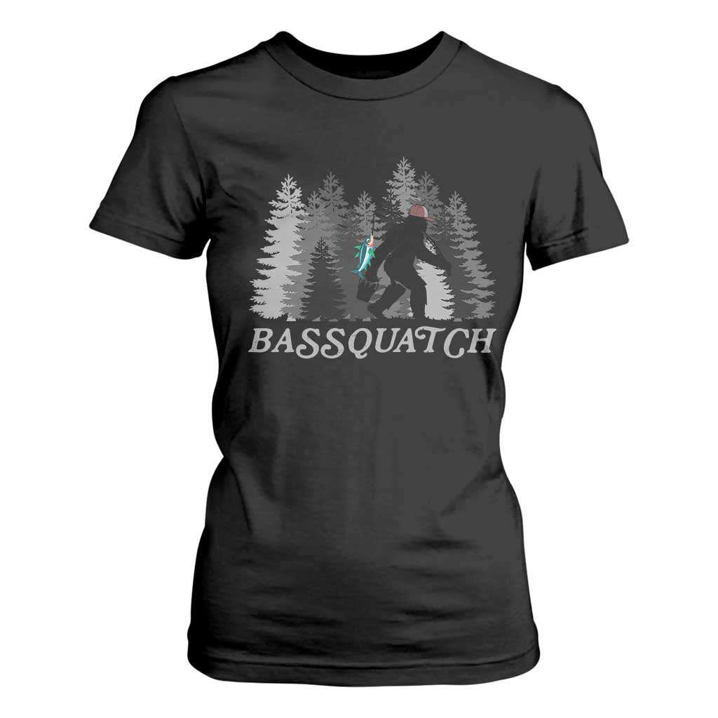 Funny Bigfoot Fishing T Shirt For Women Bassquatch Sasquatch In The Forest Yeti TS10 Black Print Your Wear