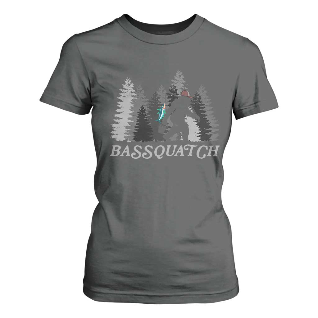 Funny Bigfoot Fishing T Shirt For Women Bassquatch Sasquatch In The Forest Yeti TS10 Dark Heather Print Your Wear
