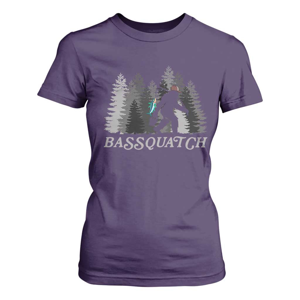 Funny Bigfoot Fishing T Shirt For Women Bassquatch Sasquatch In The Forest Yeti TS10 Purple Print Your Wear