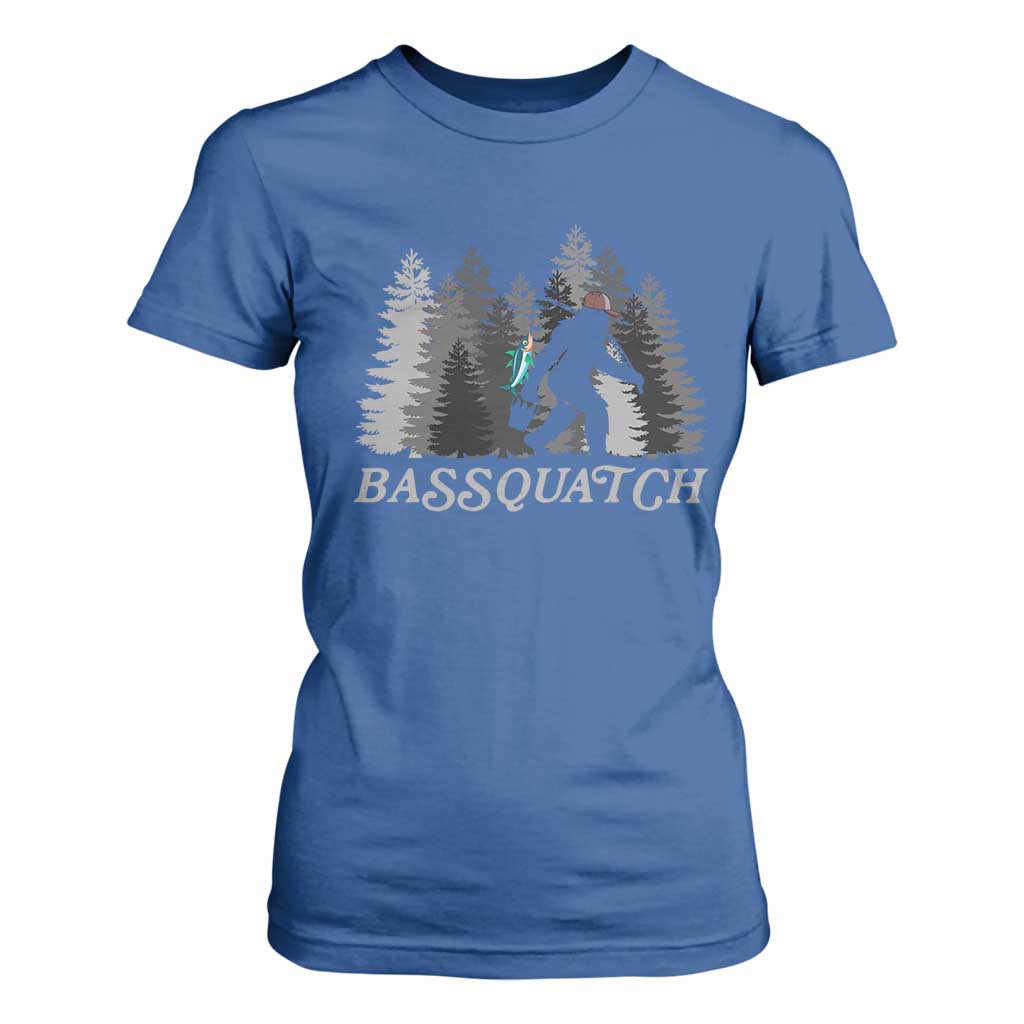 Funny Bigfoot Fishing T Shirt For Women Bassquatch Sasquatch In The Forest Yeti TS10 Royal Blue Print Your Wear