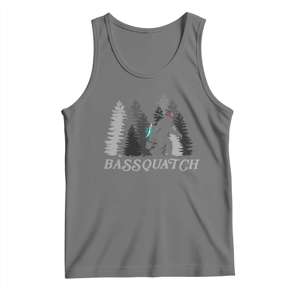 Funny Bigfoot Fishing Tank Top Bassquatch Sasquatch In The Forest Yeti TS10 Black Heather Print Your Wear