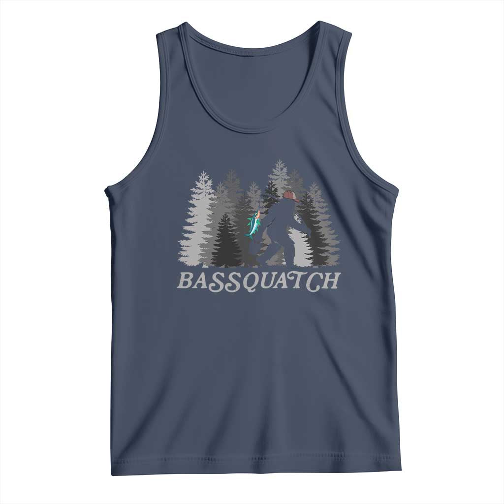 Funny Bigfoot Fishing Tank Top Bassquatch Sasquatch In The Forest Yeti TS10 Navy Print Your Wear