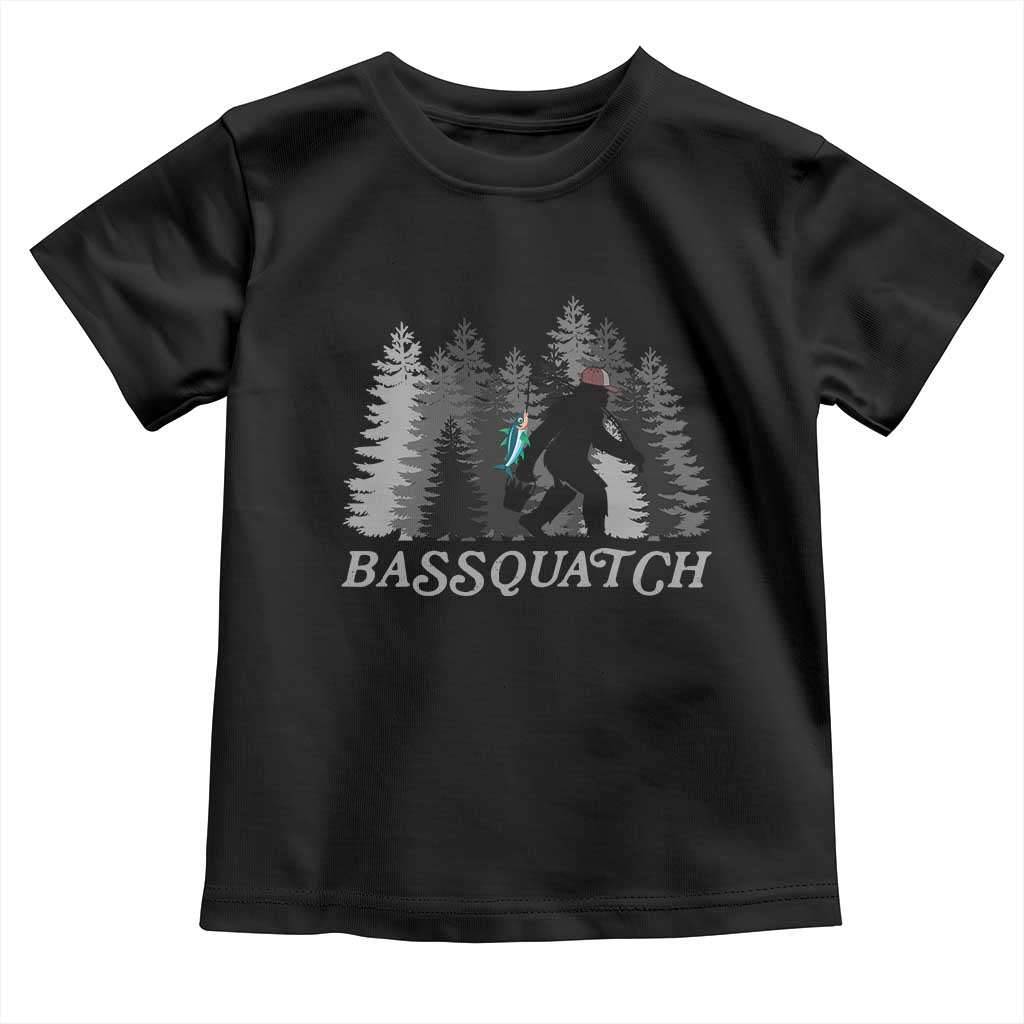 Funny Bigfoot Fishing Toddler T Shirt Bassquatch Sasquatch In The Forest Yeti TS10 Black Print Your Wear