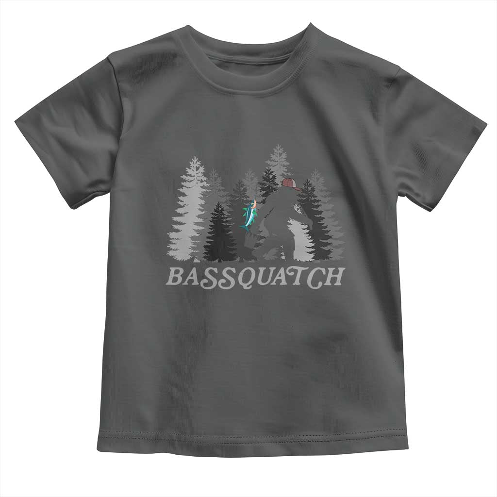 Funny Bigfoot Fishing Toddler T Shirt Bassquatch Sasquatch In The Forest Yeti TS10 Dark Heather Print Your Wear