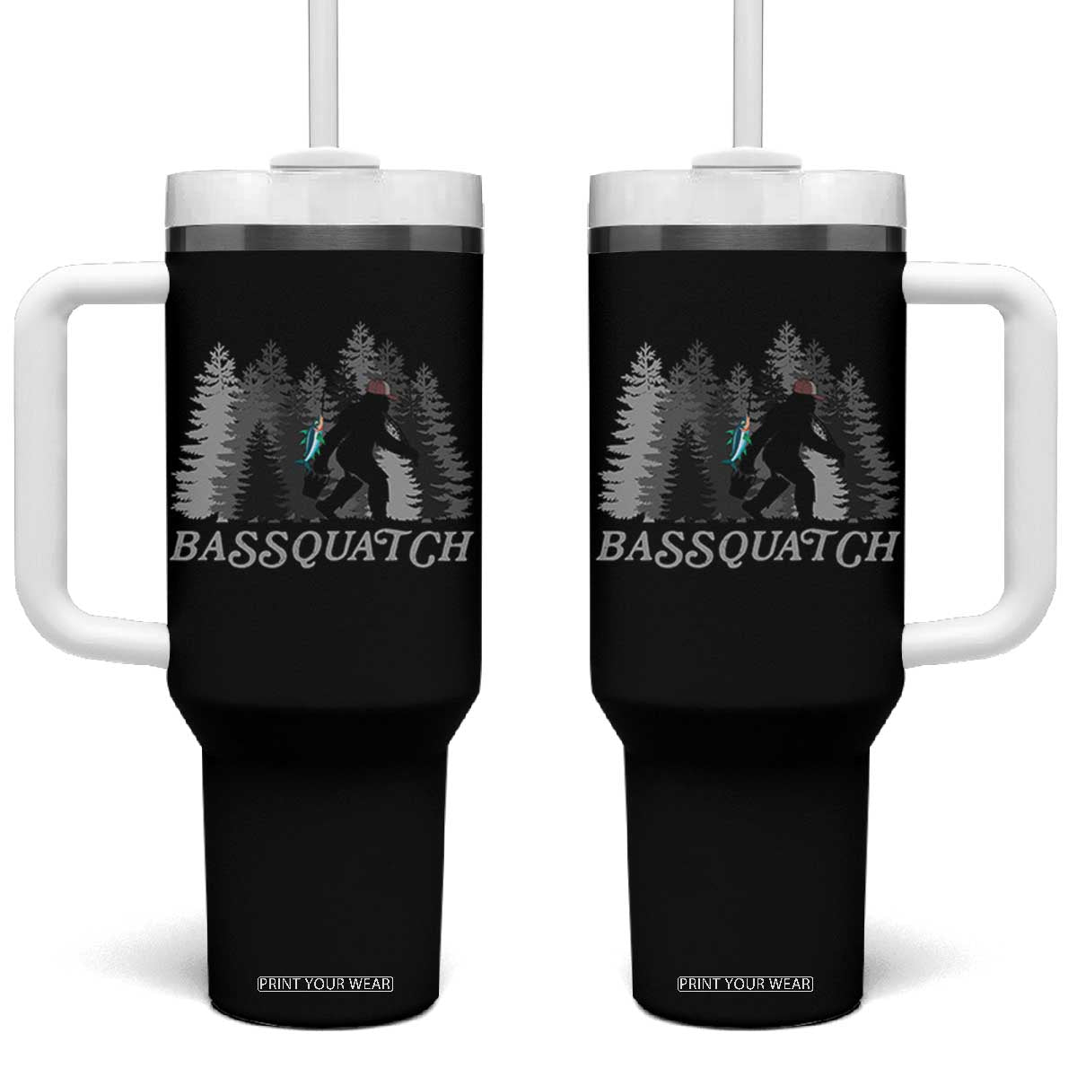 Funny Bigfoot Fishing Tumbler With Handle Bassquatch Sasquatch In The Forest Yeti TS10 One Size: 40 oz Black Print Your Wear