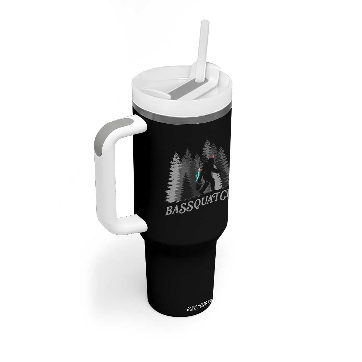Funny Bigfoot Fishing Tumbler With Handle Bassquatch Sasquatch In The Forest Yeti TS10 Print Your Wear