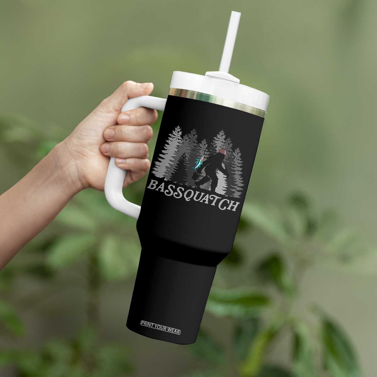 Funny Bigfoot Fishing Tumbler With Handle Bassquatch Sasquatch In The Forest Yeti TS10 Print Your Wear