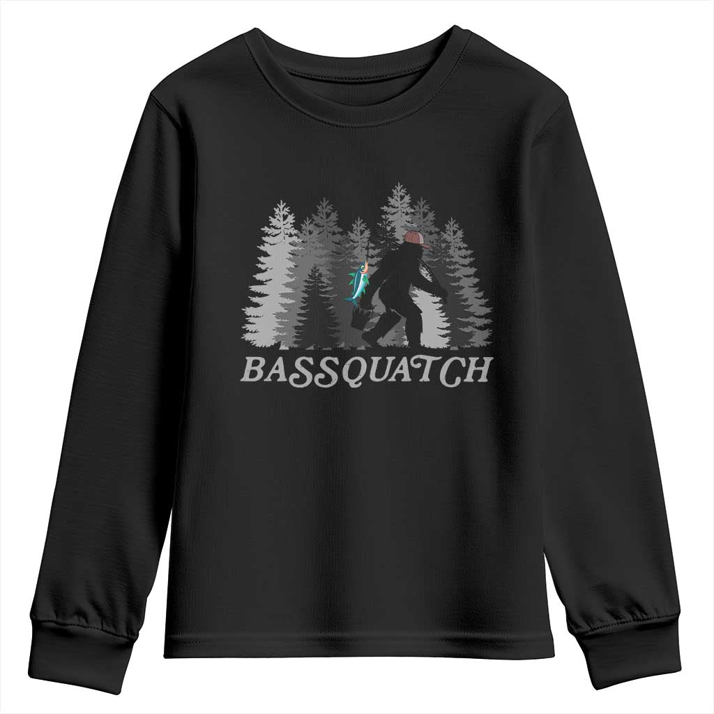 Funny Bigfoot Fishing Youth Sweatshirt Bassquatch Sasquatch In The Forest Yeti TS10 Black Print Your Wear