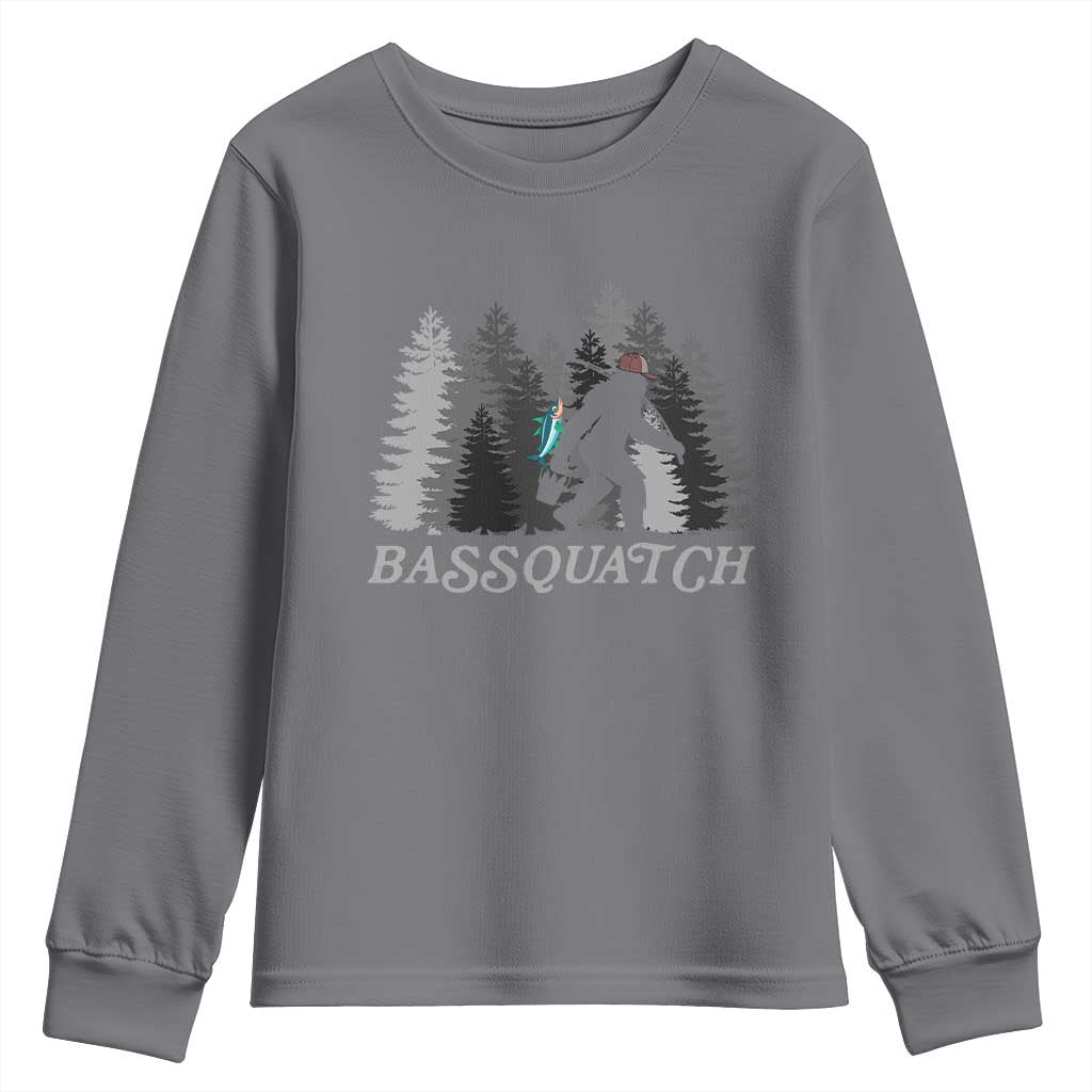 Funny Bigfoot Fishing Youth Sweatshirt Bassquatch Sasquatch In The Forest Yeti TS10 Charcoal Print Your Wear
