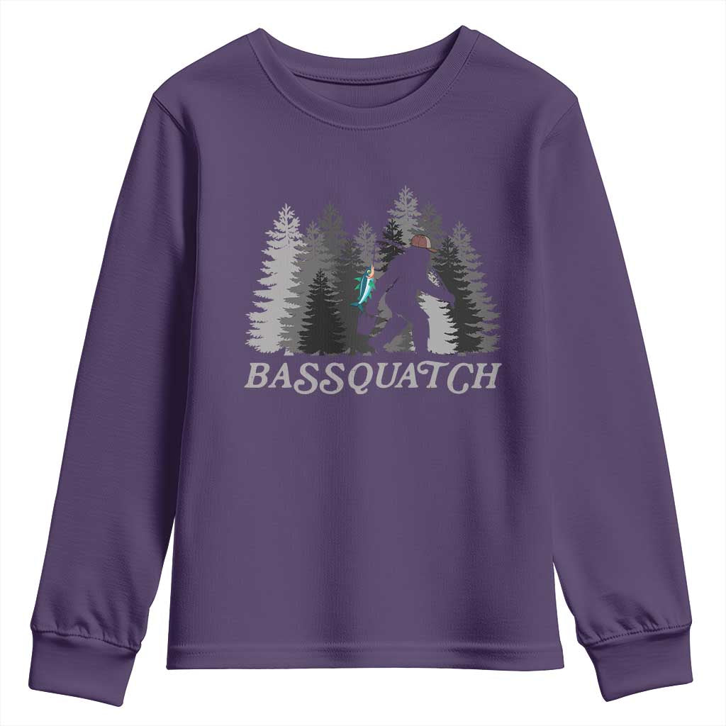 Funny Bigfoot Fishing Youth Sweatshirt Bassquatch Sasquatch In The Forest Yeti TS10 Purple Print Your Wear