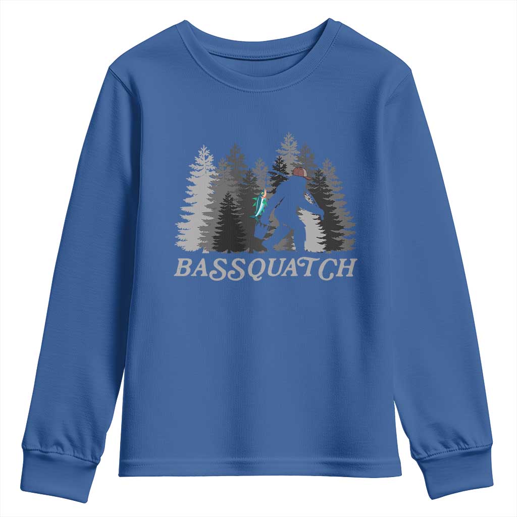 Funny Bigfoot Fishing Youth Sweatshirt Bassquatch Sasquatch In The Forest Yeti TS10 Royal Blue Print Your Wear