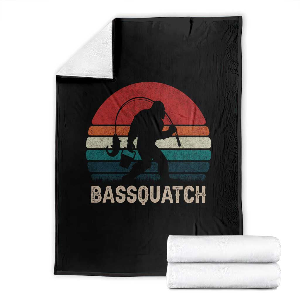 Retro Bigfoot Fishing Throw Blanket Funny Retro Sasquatch Bassquatch Fisherman TS10 Black Print Your Wear