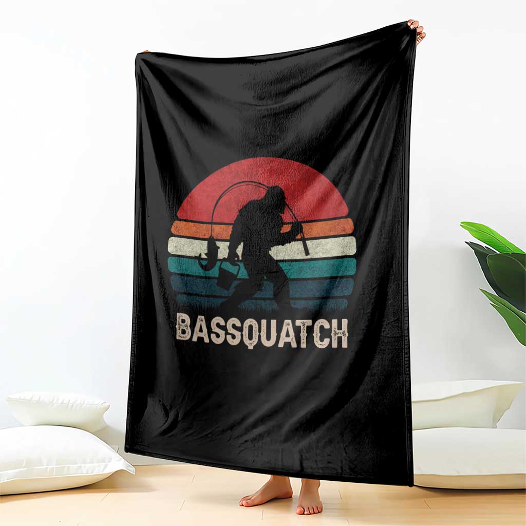 Retro Bigfoot Fishing Throw Blanket Funny Retro Sasquatch Bassquatch Fisherman TS10 Print Your Wear
