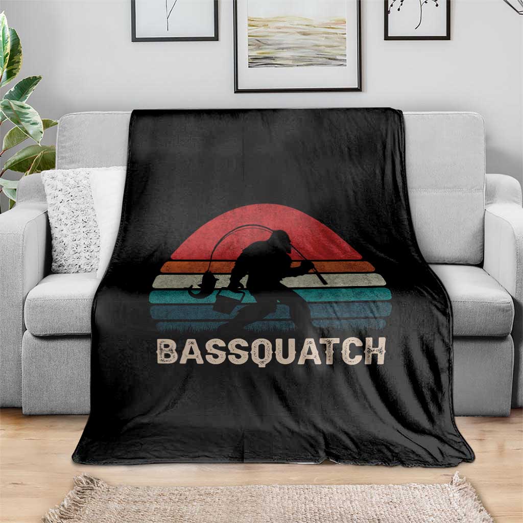 Retro Bigfoot Fishing Throw Blanket Funny Retro Sasquatch Bassquatch Fisherman TS10 Print Your Wear