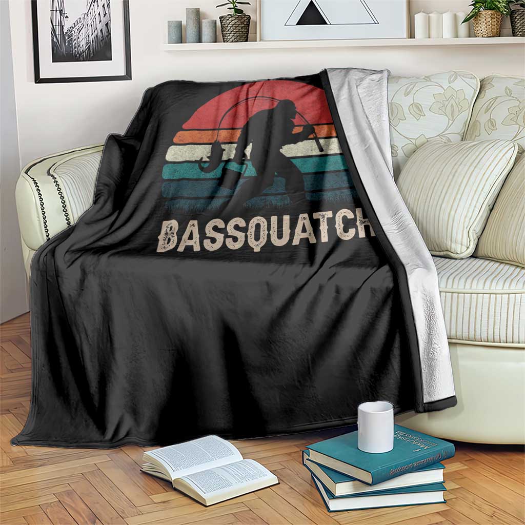 Retro Bigfoot Fishing Throw Blanket Funny Retro Sasquatch Bassquatch Fisherman TS10 Print Your Wear