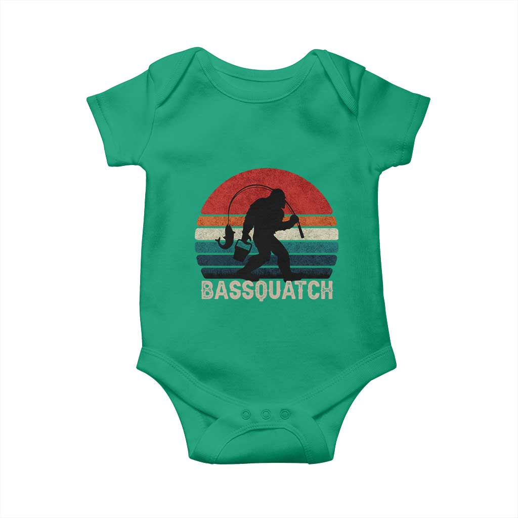 Retro Bigfoot Fishing Baby Onesie Funny Retro Sasquatch Bassquatch Fisherman TS10 Irish Green Print Your Wear